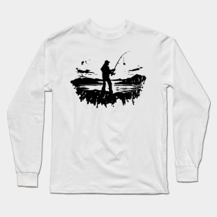 fisherman do fishing in stencil art Long Sleeve T-Shirt